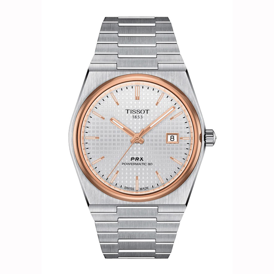 40mm PRX Powermatic 80 Watch with Silver Dial in Stainless Steel with Rose Gold PVD, Bracelet