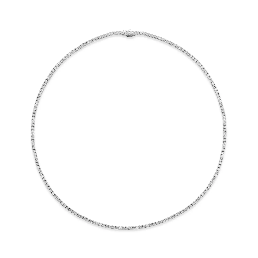 9.58ct Round Brilliant Diamond Tennis Necklace in 18K White Gold, 17"