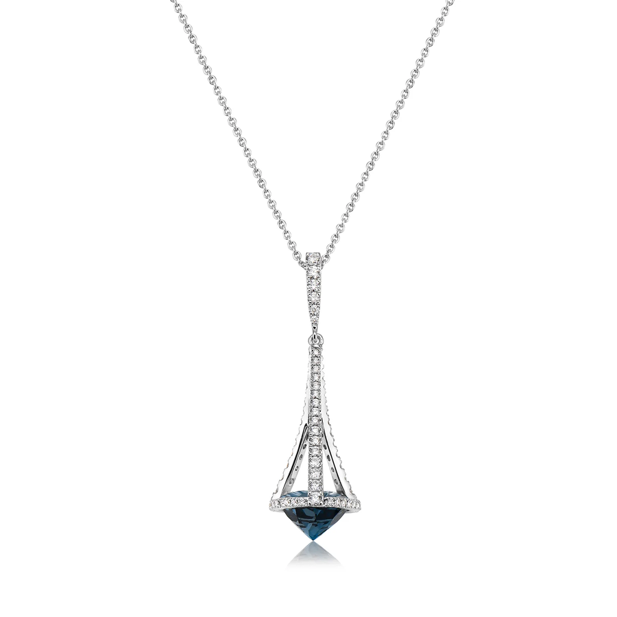 Pastel 3.48ct London Blue Topaz and 0.51ct Diamond Chandelier Pendant in 18K White Gold, 18"