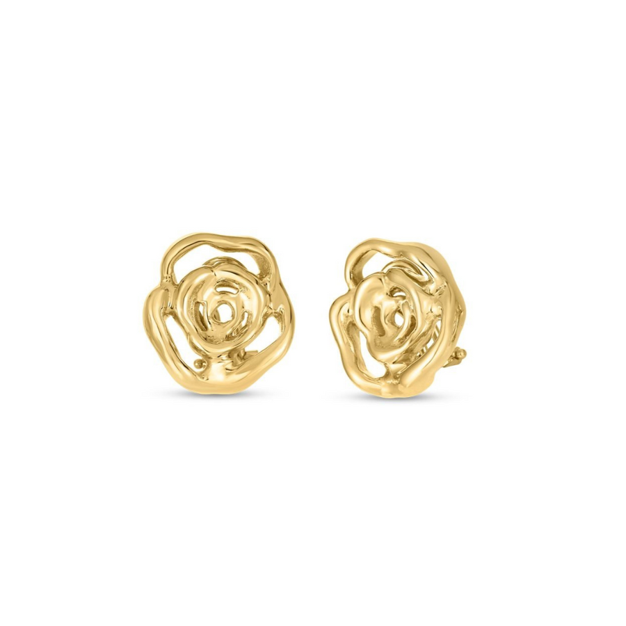 Designer Gold Flower Earrings in 18K Yellow Gold