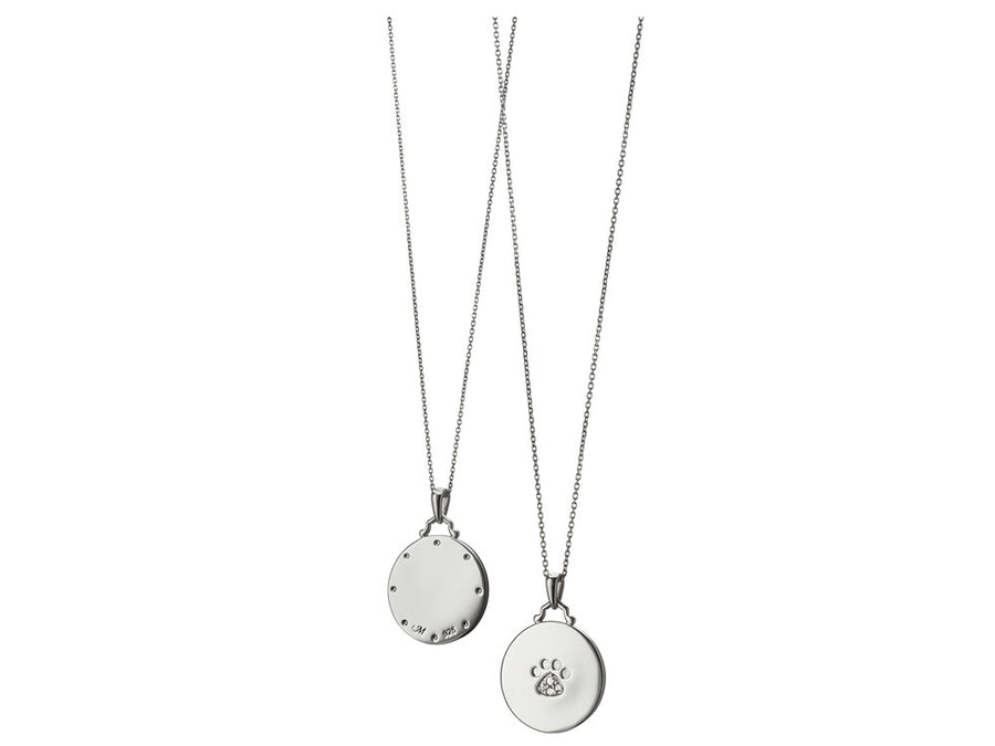 White Sapphire Paw Print Charm in Sterling Silver, 30in