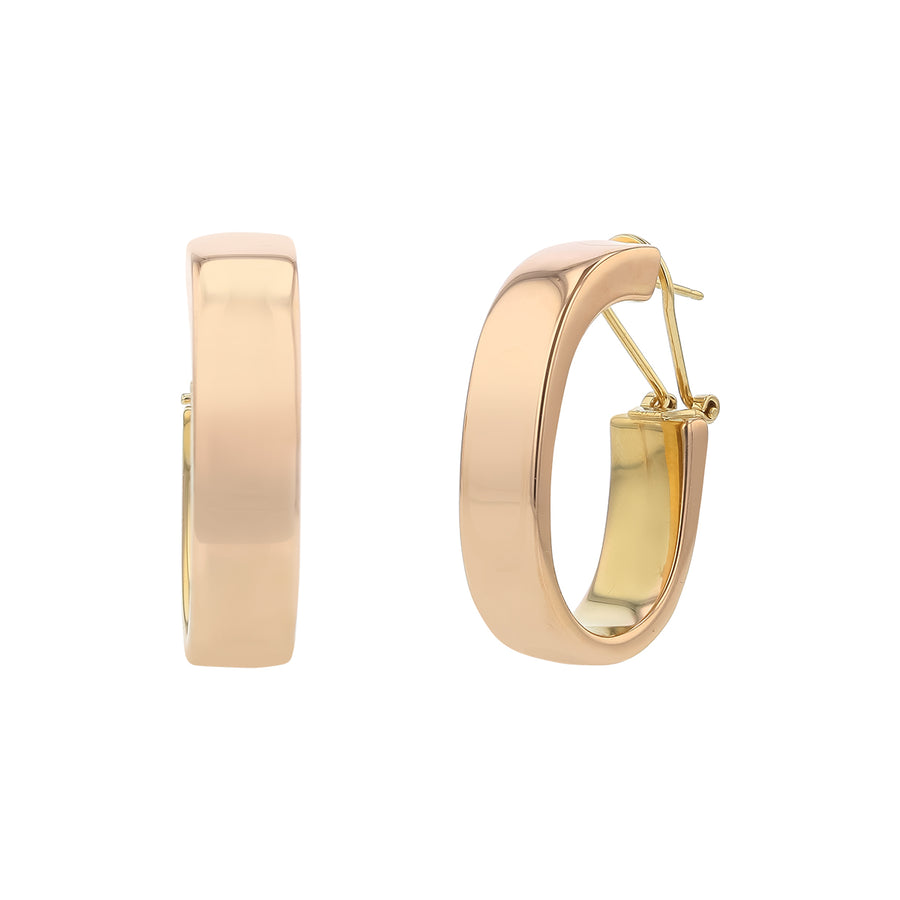8mm Wide J Hoop Earrings in 14K Yellow Gold 1.75in with Pierced Omega Backs