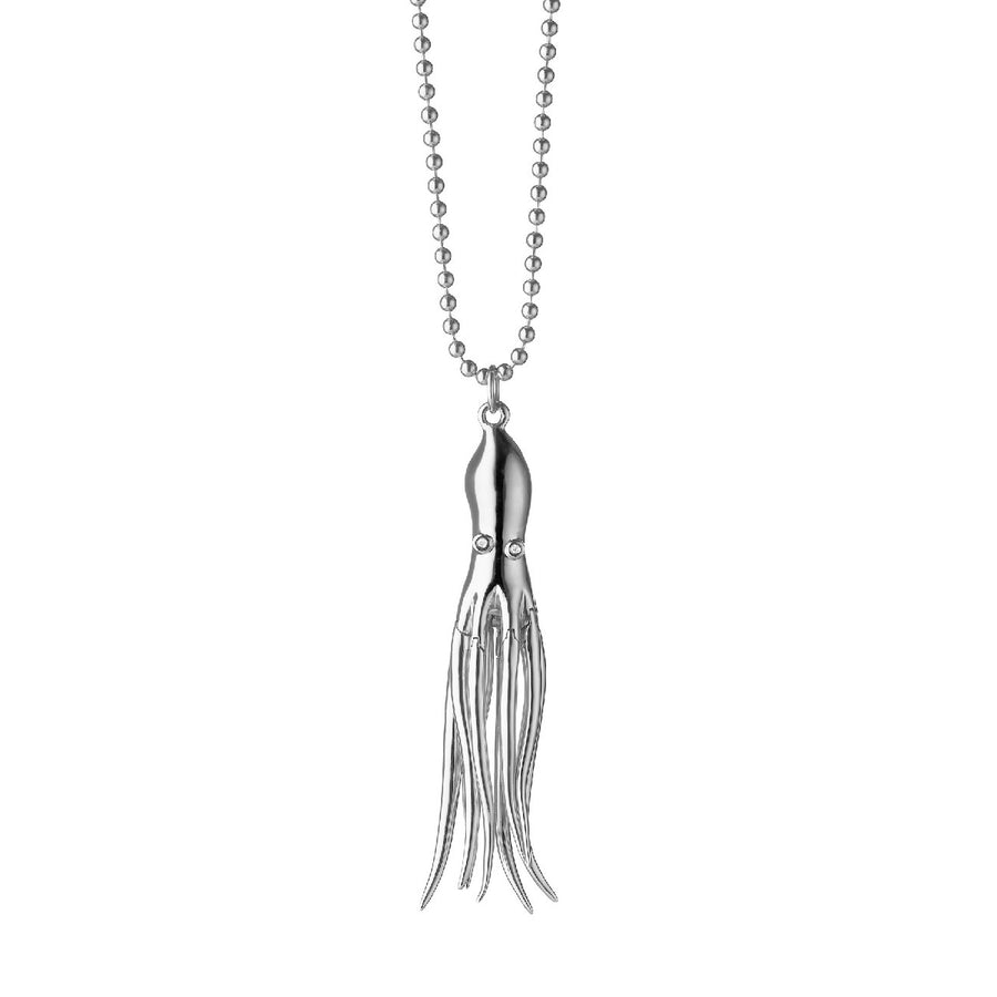 Sapphire Octopus Tassel Pendant in Sterling Silver, 30" chain