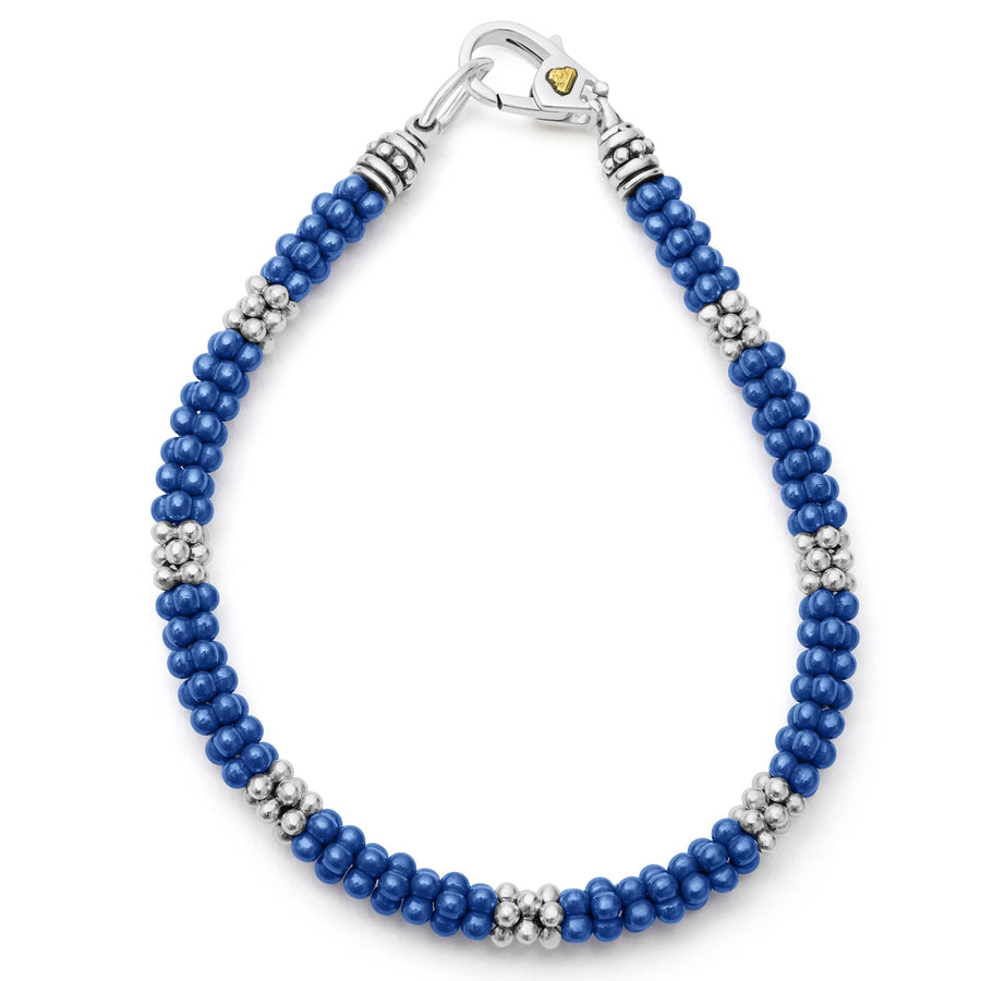 Ultramarine Caviar 7 Station Bracelet in Sterling Silver and Ceramic, size 6.5