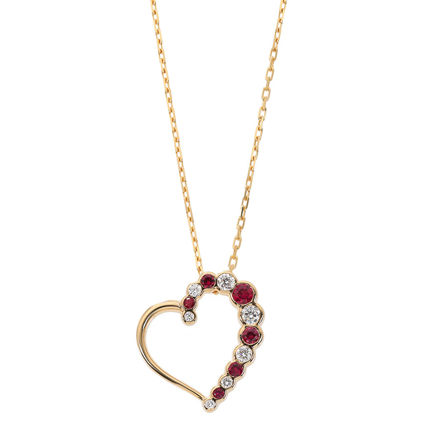 Bubbly Amore Ruby and Diamond Heart Pendant in 18K Yellow Gold, 18in