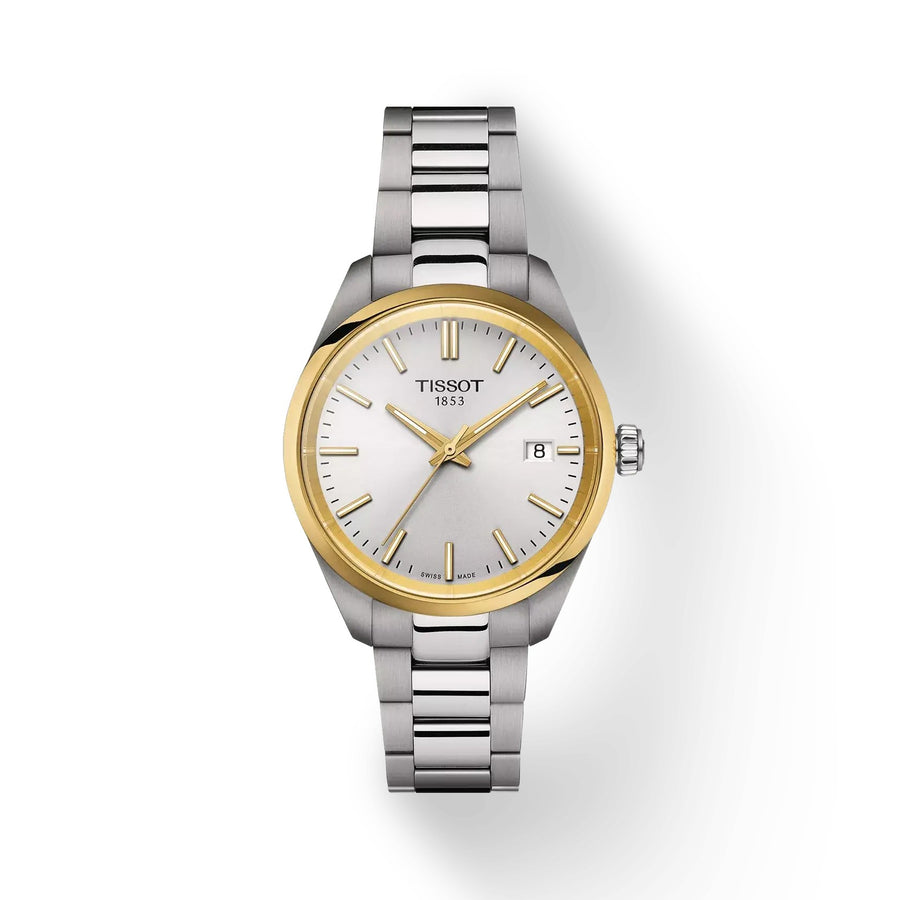 34mm PR 100 Watch with Silver Dial in Stainless Steel with Yellow Gold PVD, Bracelet