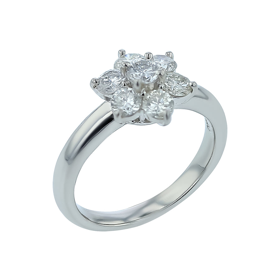 1.00ct Diamond Flower Ring in Platinum, size 5.5