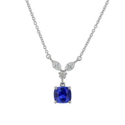 1.38ct Ceylon Sapphire and 0.33ct Diamond Rabbit Ear Necklace in 18K White Gold, 18"