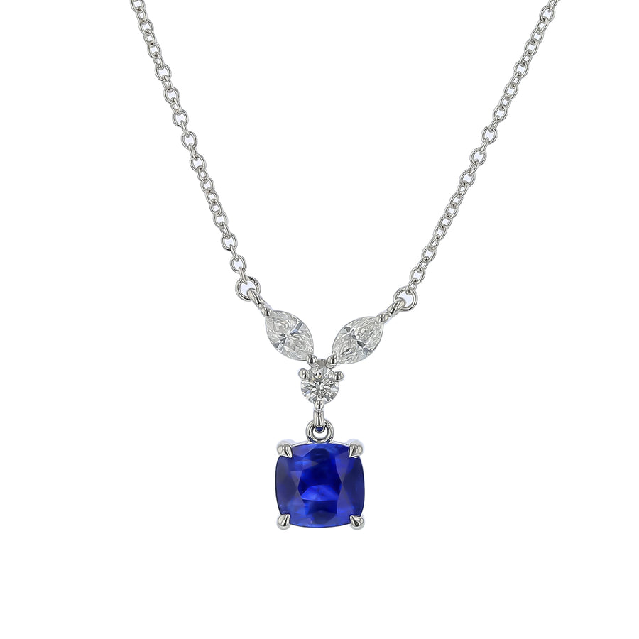 1.38ct Ceylon Sapphire and 0.33ct Diamond Rabbit Ear Necklace in 18K White Gold, 18"