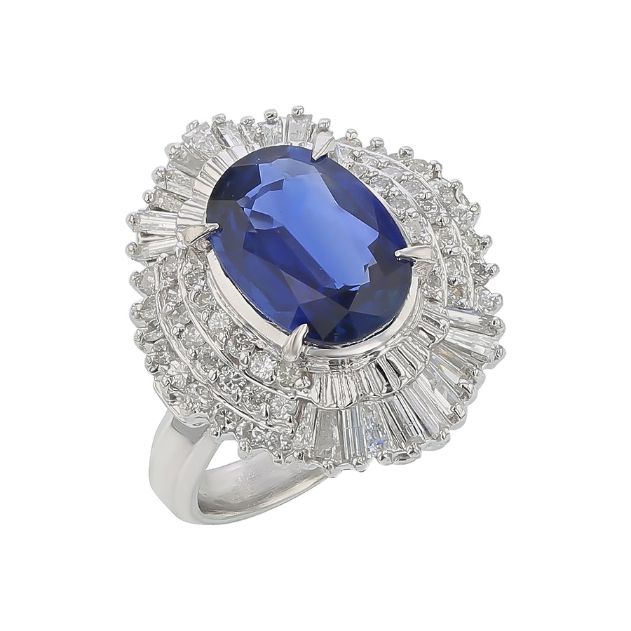 2.77ct Oval Sapphire and 1.00ct Diamond Halo Ring in Platinum, Size 6.25