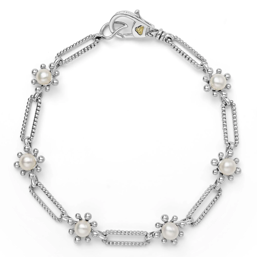 Luna Fleur Pearl Link Bracelet in Sterling Silver, 7in