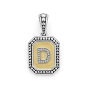 Signature Caviar 0.05ct Diamond Octagon Initial "D" Pendant in 18K Yellow Gold and Sterling Silver, without chain
