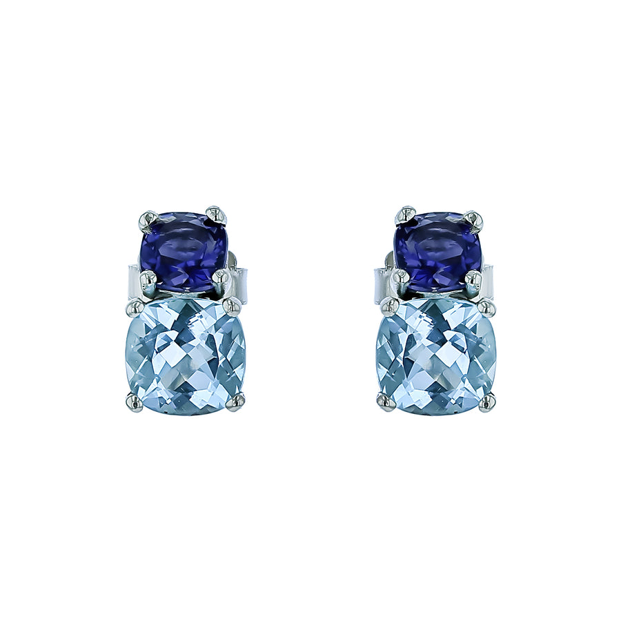 1.12ct Tanzanite and 2.80ct Blue Topaz Stud Earrings in 18K White Gold