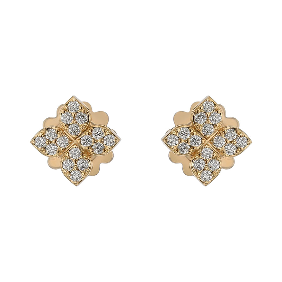 Venetian Princess 0.38ct Diamond Flower Studs Earrings in 18K Yellow Gold
