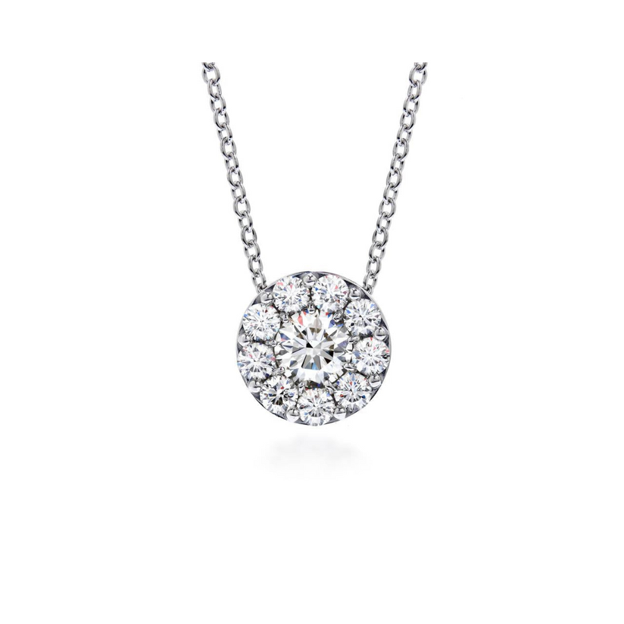 Fulfillment 0.46-0.56ct Diamond Halo Pendant in 18K White Gold, 18" chain