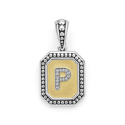 Signature Caviar 0.06ct Diamond Octagon Initial "P" Pendant in 18K Yellow Gold and Sterling Silver, without chain