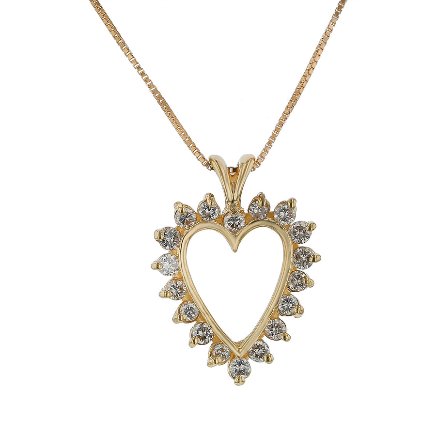 0.90ct Full Cut Diamond Heart Necklace in 14K Yellow Gold, 18.5"
