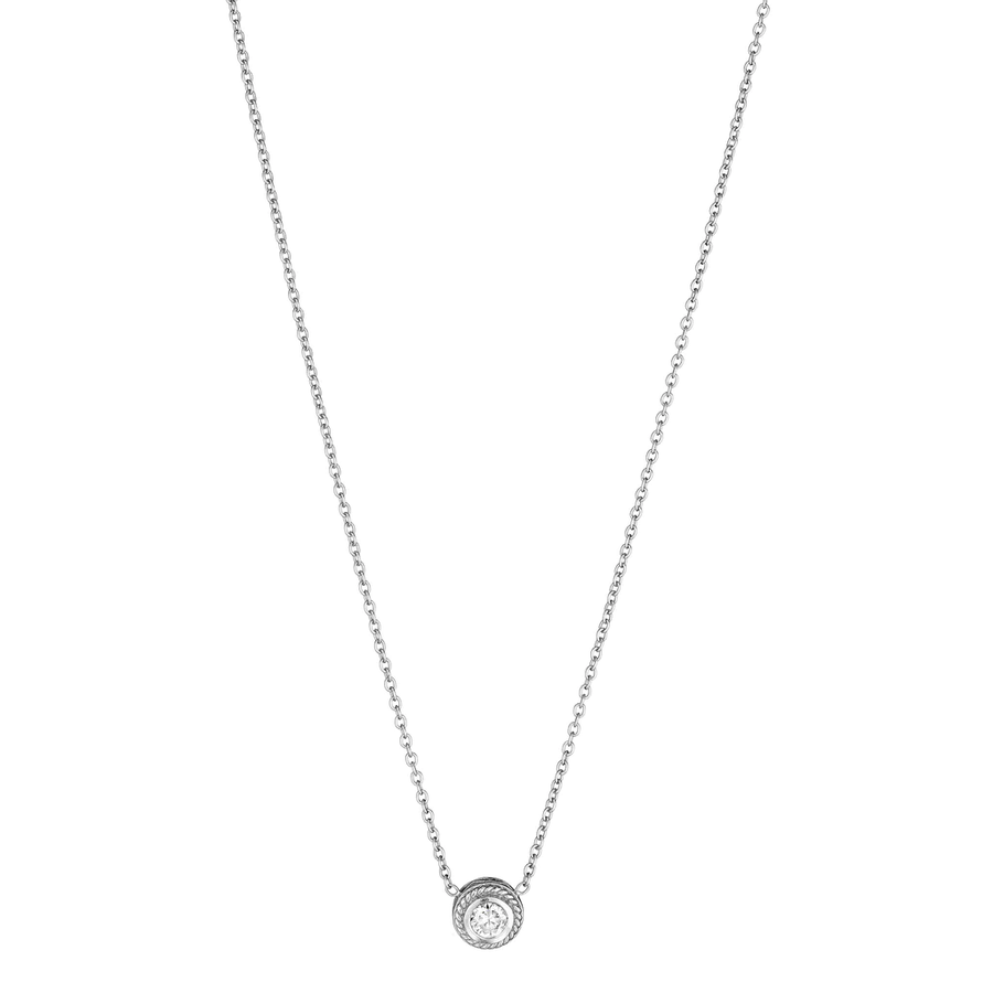 Round Stud 0.20Ct Diamond Bezel Necklace in 18K White Gold, 16in