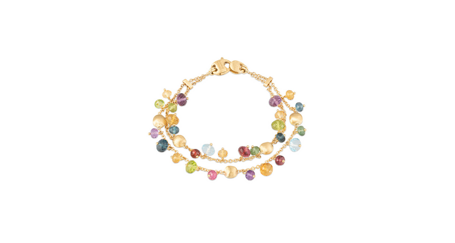 Africa Mixed Gemstone Bead 2 Strand Bracelet in 18K Yellow Gold