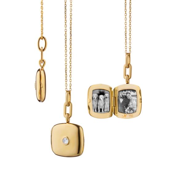 "Viv" Diamond Slim Locket Necklace in 18K Yellow Gold, Adjustable Chain