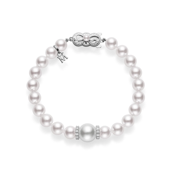 Fusion Akoya, White South Sea Cultured Pearl, Diamond Rondell Bracelet in 18K White Gold