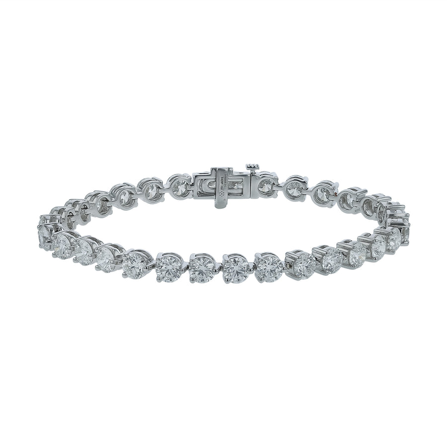 Temptation 12.30-12.50ct Round Diamond 3 Prong Tennis Bracelet in 18K White Gold, 7"