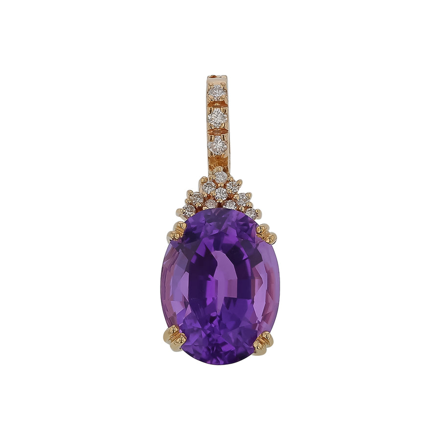 9.40ct Oval Amethyst, 0.13ct Full Cut Diamond and Pearl Pendant in 14K Yellow Gold, without chain