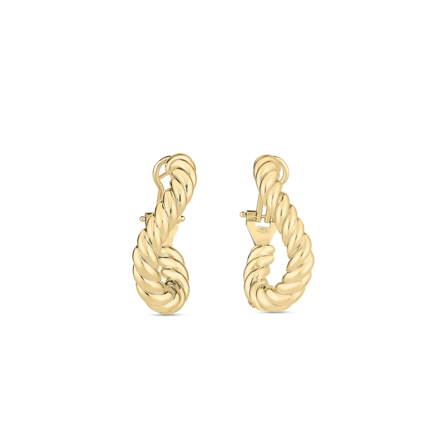 Designer Gold Twisted Hoop Earrings in 18K Yellow Gold