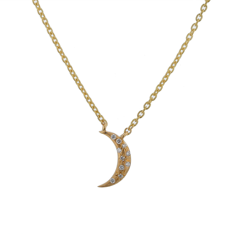 Galaxy Diamond Petite Crescent Moon Necklace in 18K Yellow Gold, 18in