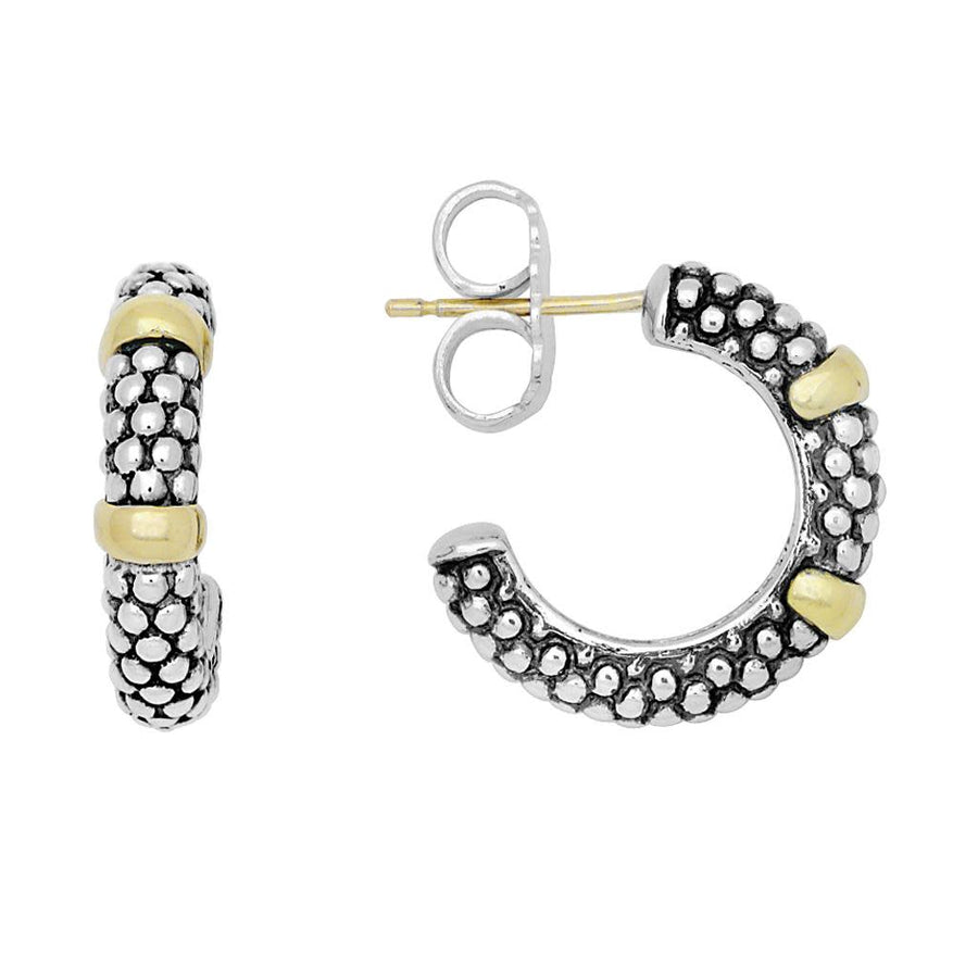 Signature Caviar Huggie Hoop Earrings in 18K Yellow Gold and Sterling Silver