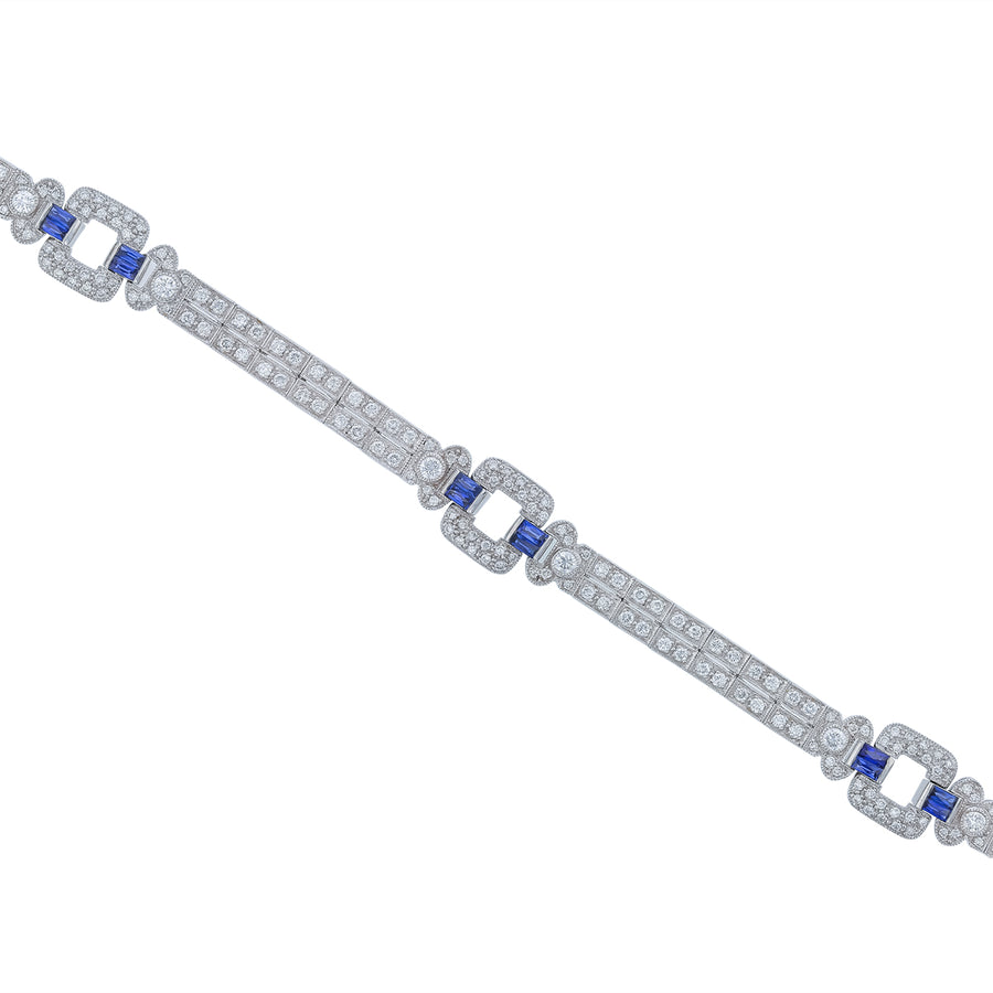 3.29ct Diamond and 1.92ct Sapphire Bracelet in Platinum, 7in