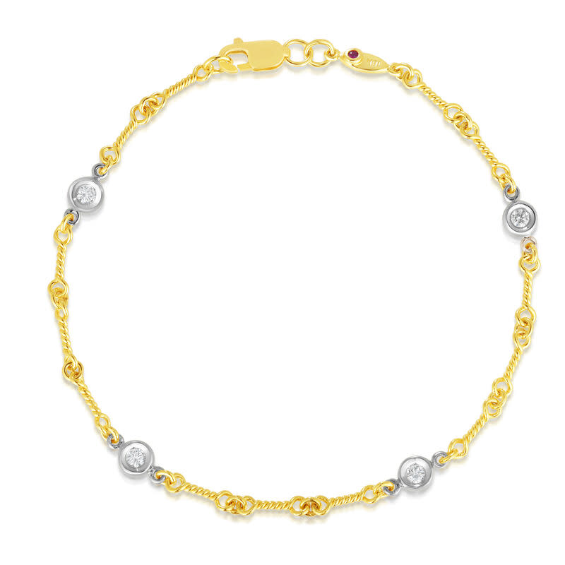 Diamonds by the Inch 0.16ct Diamond Dog Bone Link Bracelet in 18K Yellow and White Gold, 7"