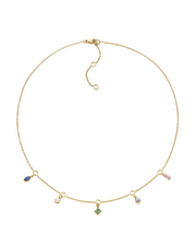 Points of Light Blue Sapphire, Pearl, Tourmaline and Moonstone Station Necklace in 18K Yellow Gold, 16"