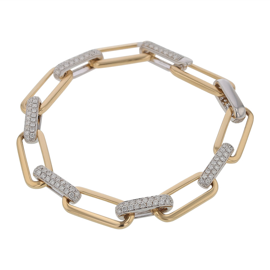 1.61ct Diamond Prong Set Link Bracelet in 14k Yellow And White Gold, 7"