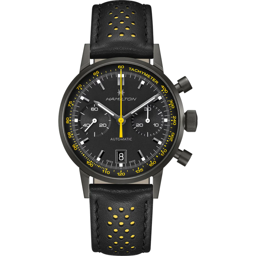 40mm American Classic Intra-Matic Auto Chrono Watch with Black Dial in Stainless Steel with Black PVD, Strap
