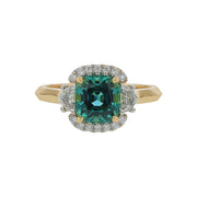 2.00ct Cushion Nambian Tourmaline and 0.51ct Diamond Halo Ring in 18K Yellow Gold, Size 6.75