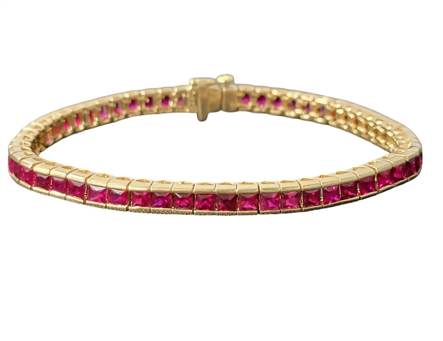 11.38ct Square Cut Ruby Channel Set Tennis Bracelet in Platinum, 7"