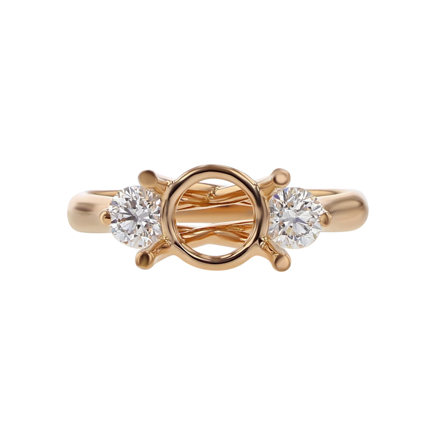 20K Rose Gold 0.47ct Round Diamond Trellis Semi Mount Ring for 1.50-2.00ct Center