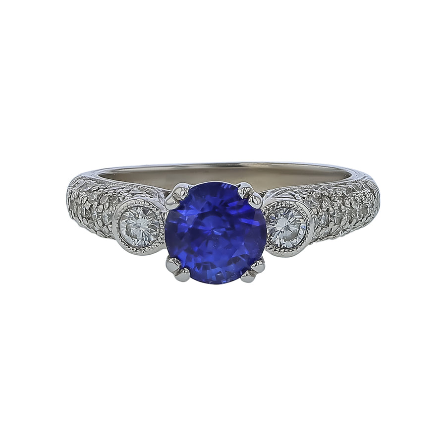 1.35ct Sri Lankan Sapphire and 0.73ct Diamond Ring in 18K White Gold, Size 6