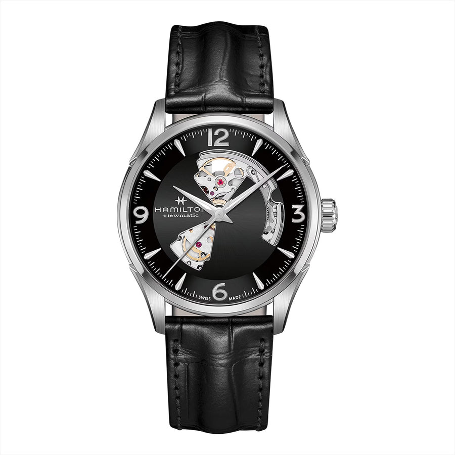 42mm Jazzmaster Open Heart Watch with Black Dial in Stainless Steel, Strap