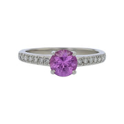0.97ct Round Pink Sapphire and 0.16ct Diamond Ring in Platinum, Size 6