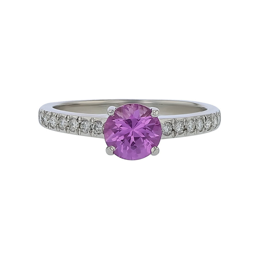 0.97ct Round Pink Sapphire and 0.16ct Diamond Ring in Platinum, Size 6