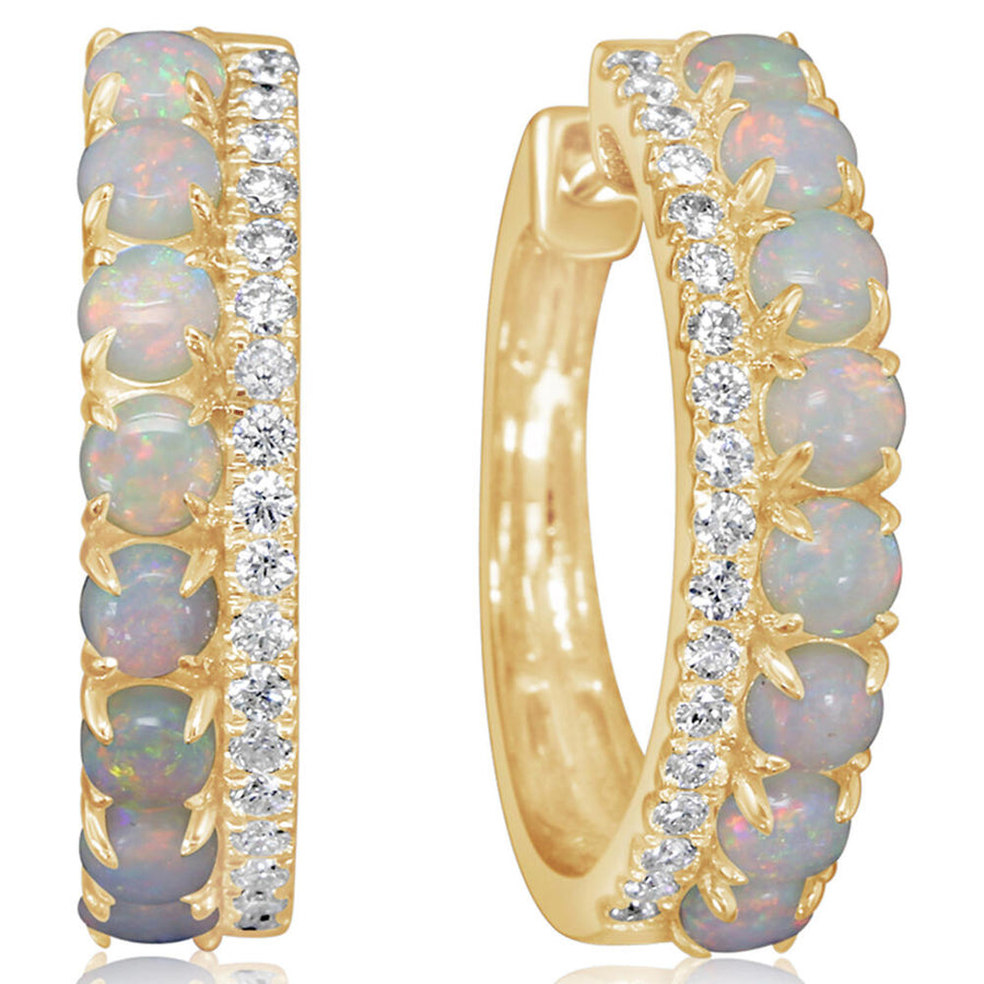1.12ct Australian Opal and 0.34ct Diamond Hoop Earrings in 14K Yellow Gold