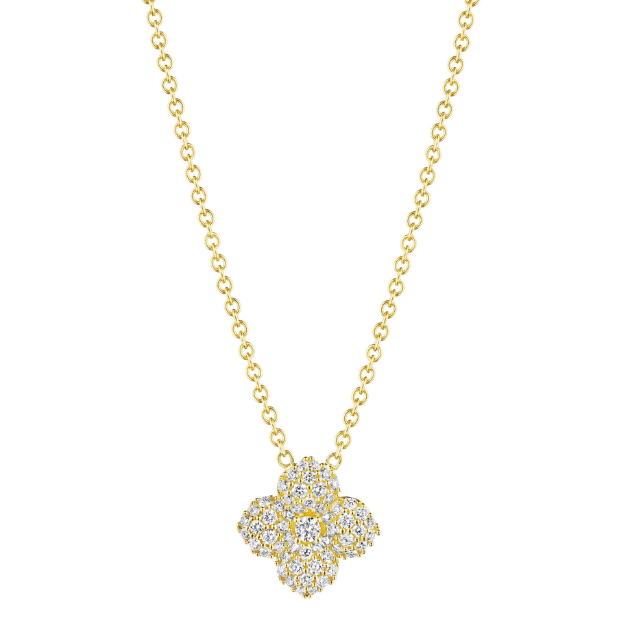 Petite Flower 0.26ct Diamond Necklace in 18K Yellow Gold, 18" chain