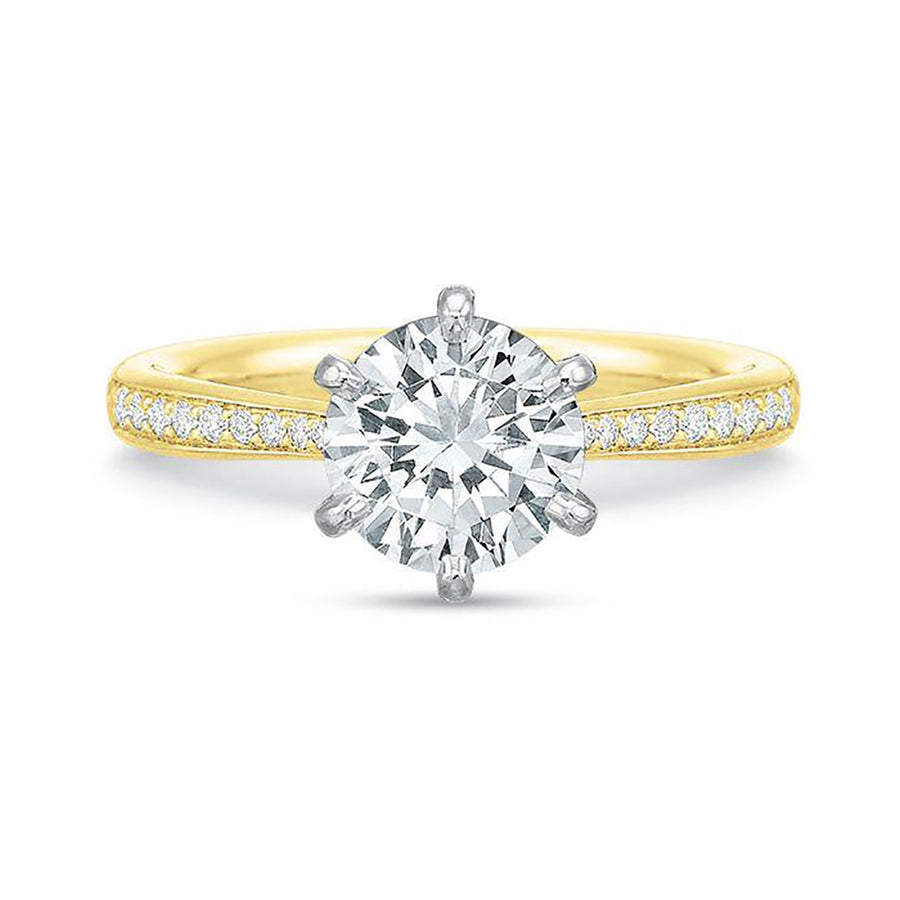 New Aire 0.12ct Diamond 6 Prong Solitaire Semi Mount Ring in 18K Yellow Gold and Platinum with 1.00ct Round CZ Center, size 6