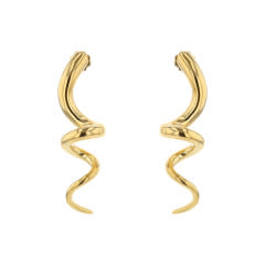 Designer Gold Spiral Drop Earrings in 18K Yellow Gold, Size Large