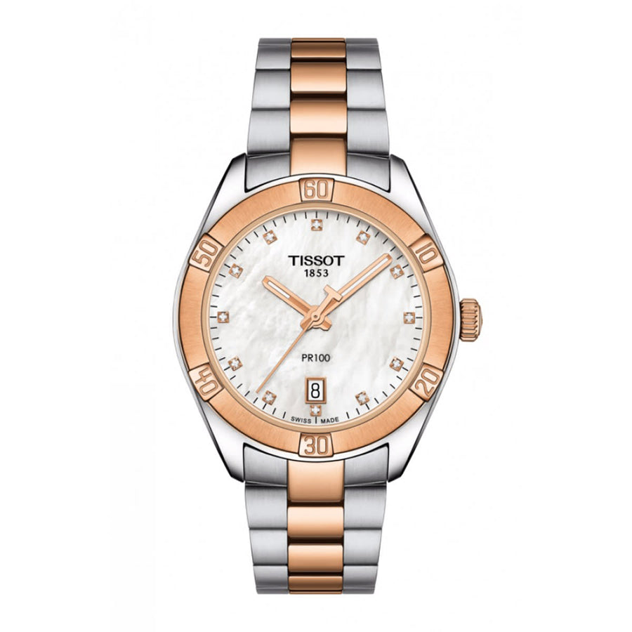 36mm PR 100 Sport Chic Quartz Watch with Mother of Pearl Dial in Stainless Steel with Rose Gold PVD, Bracelet