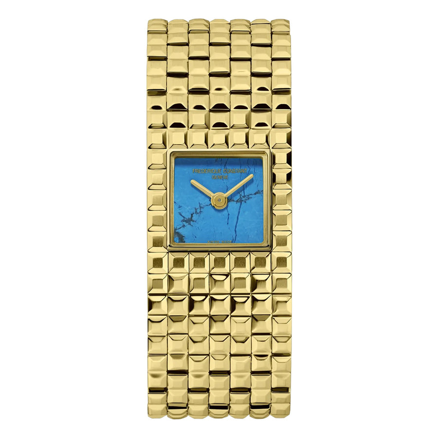20x20mm Classics Manchette Watch with Turquoise Dial in Gold-Tone Stainless Steel, Bracelet