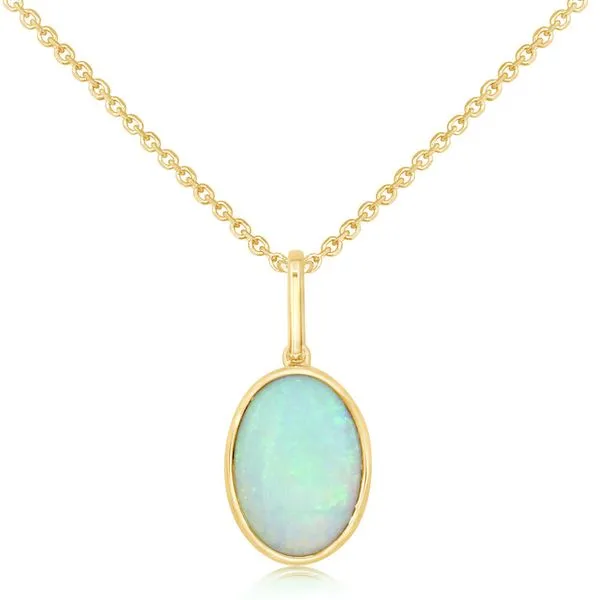 0.75ct Australian Opal Oval Pendant only in 14K Yellow Gold