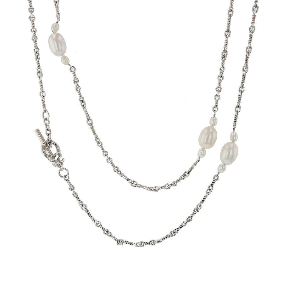 Slane Cultured Pearl Toggle Necklace in Sterling Silver 36"